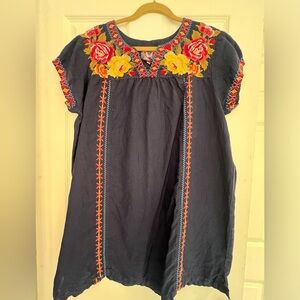 Johnny Was cotton mini dress with embroidery in xl